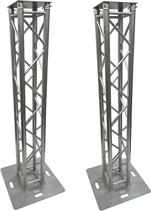 (2) Two 2 Meter 6.56 ft DJ Lighting Aluminum Truss Totem System With Jumbo 26"x26" Bases Light Weight Dual Totem System Moving Head