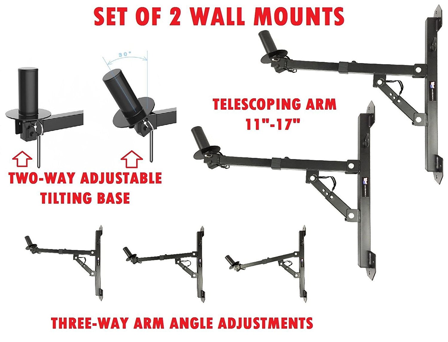 2 Pro-Audio Wall Mount Bracket Speaker Holders Stands